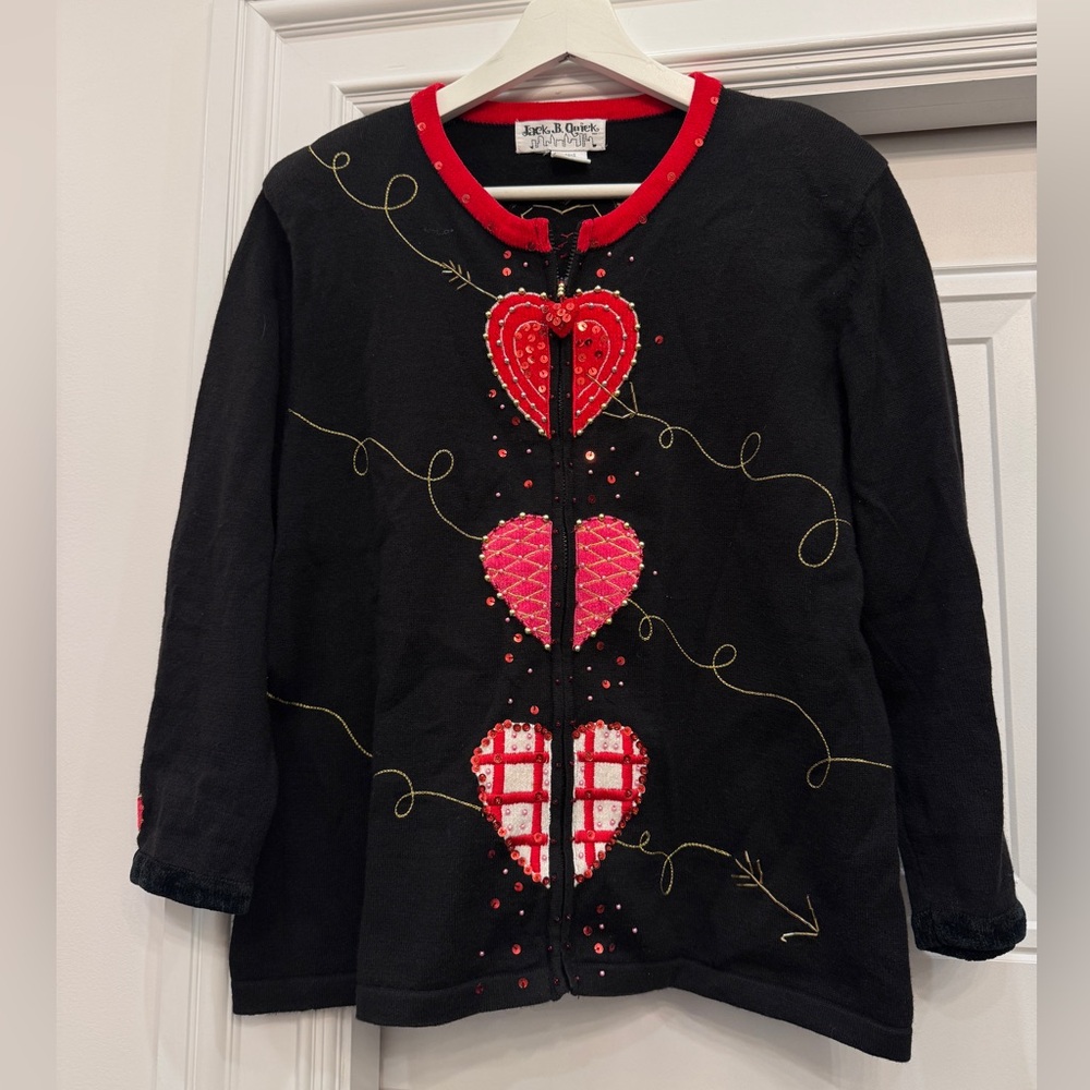 VINTAGE JACK B QUICK RAMIE HEART CARDIGAN VALENTINES DAY LARGE